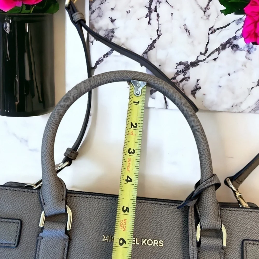 Michael Kors Dillon Satchel Tote Crossbody Bag Saffiano Leather Gray